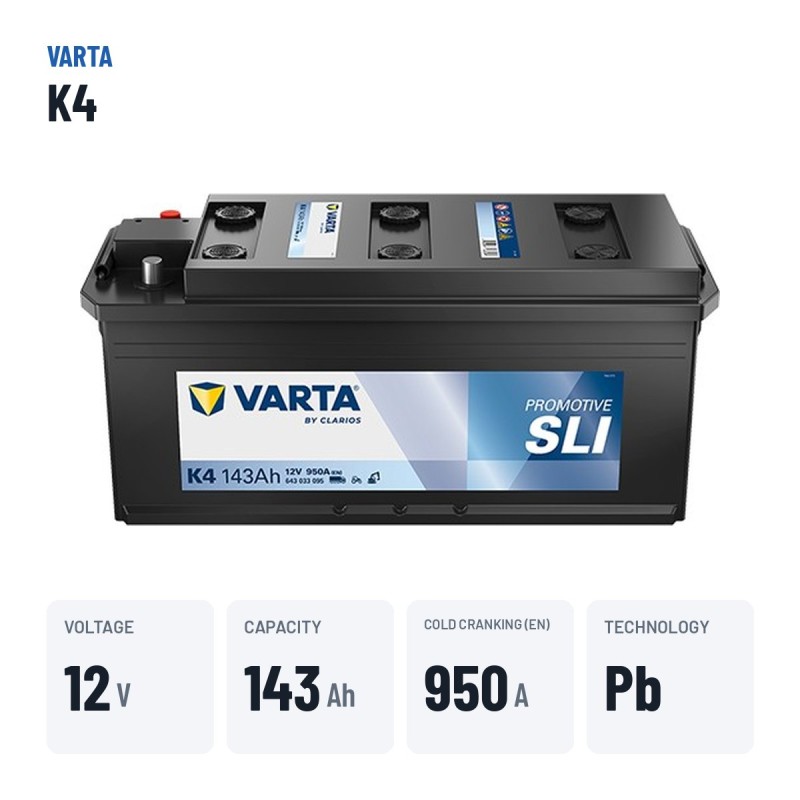 Truck battery Varta K4 12V 143Ah 950A – key specs
