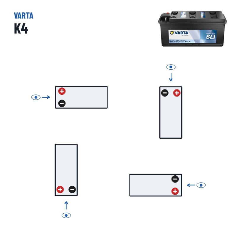 Truck battery Varta K4 12V 143Ah 950A – polarity (layout 3)