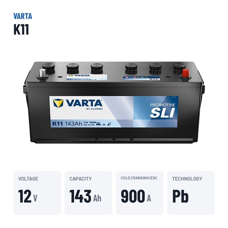 Truck battery Varta K11 12V 143Ah 900A – key specs