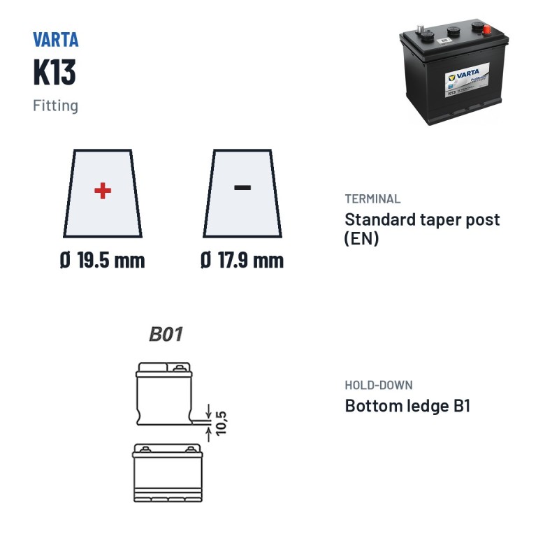 Bateria de camião Varta K13 6V 140Ah 720A – terminal e fixação