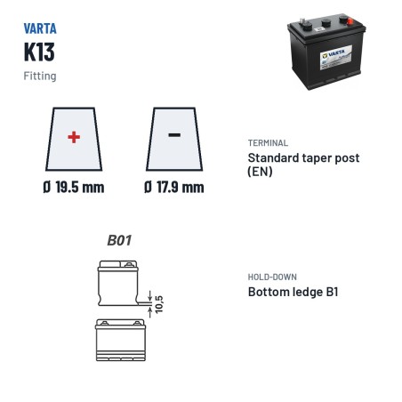 Bateria de camião Varta K13 6V 140Ah 720A – terminal e fixação