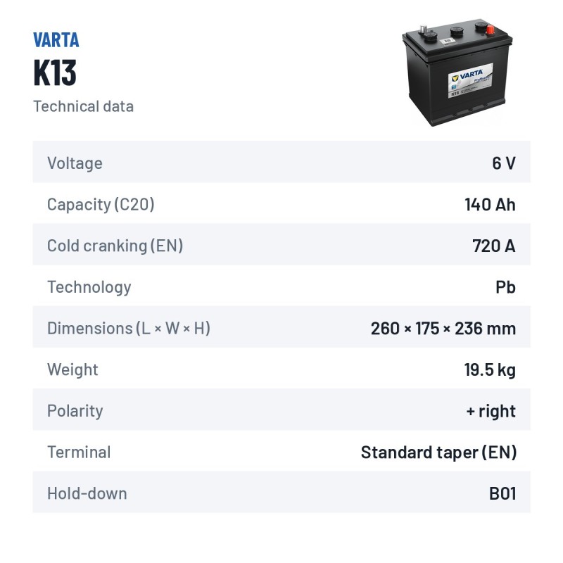 LKW-Batterie Varta K13 6V 140Ah 720A | baterias.com