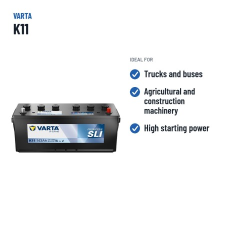 Batterie camion Varta K11 12V 143Ah 900A – utilisations recommandées