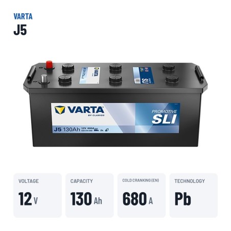 LKW-Batterie Varta J5 12V 130Ah 680A – wichtigste Daten