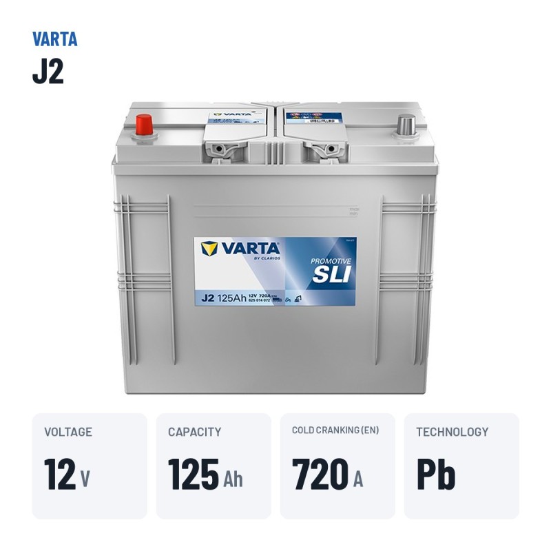 Bateria de camião Varta J2 12V 125Ah 720A – dados principais