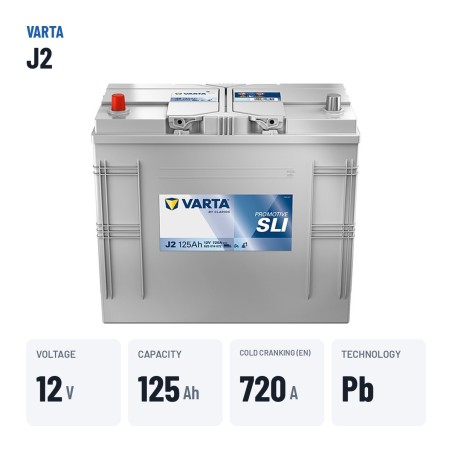 LKW-Batterie Varta J2 12V 125Ah 720A – wichtigste Daten
