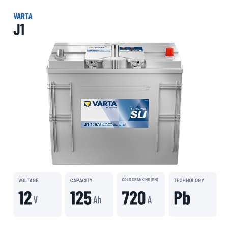 LKW-Batterie Varta J1 12V 125Ah 720A – wichtigste Daten