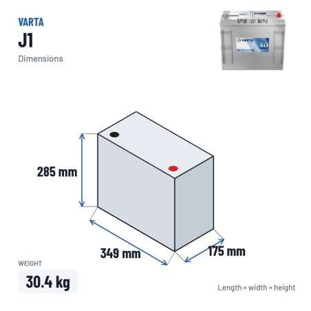 Bateria de camião Varta J1 12V 125Ah 720A – medidas 349 × 175 × 285 mm