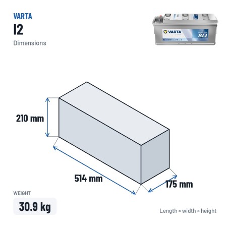 Bateria de camião Varta I2 12V 110Ah 760A – medidas 514 × 175 × 210 mm