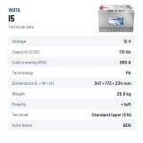 Truck battery Varta I5 12V 110Ah 680A – technical data