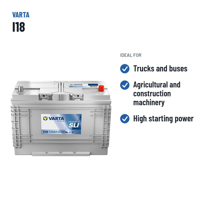 Batterie camion Varta I18 12V 110Ah 680A – utilisations recommandées