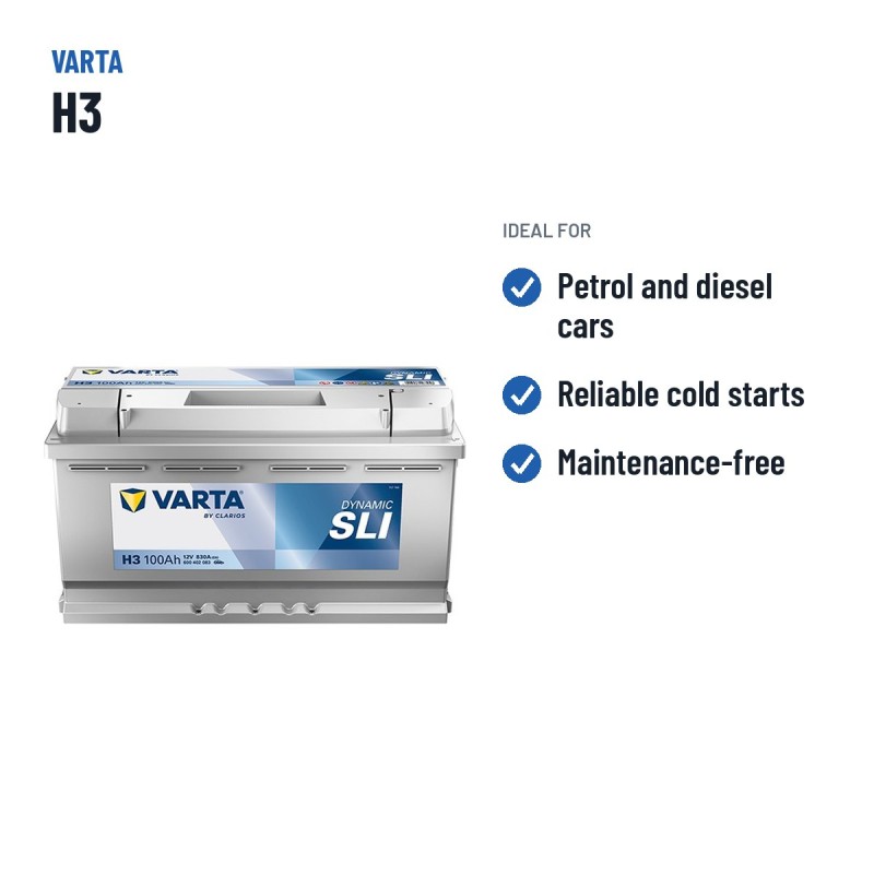 Batterie voiture Varta H3 12V 100Ah 830A – utilisations recommandées