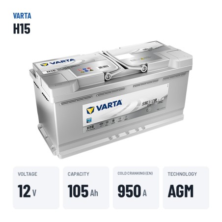 Start-Stop battery Varta H15 12V 105Ah 950A AGM | baterias.com
