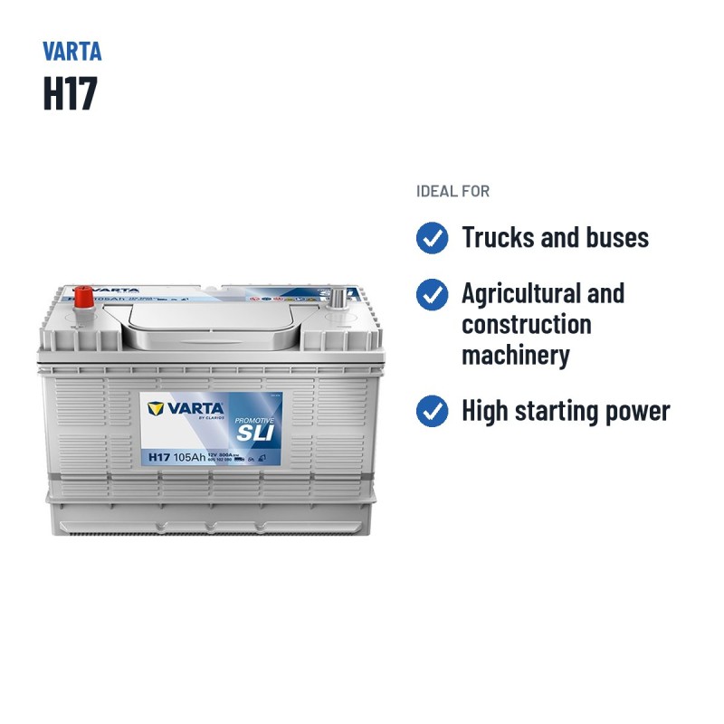 Batterie camion Varta H17 12V 105Ah 800A – utilisations recommandées