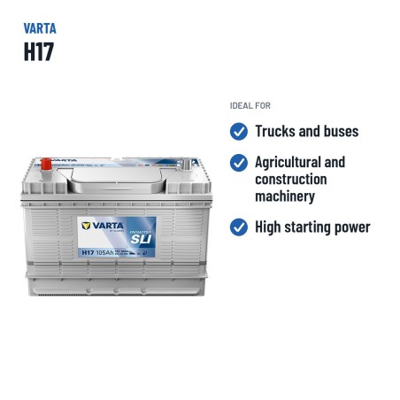 Batterie camion Varta H17 12V 105Ah 800A – utilisations recommandées