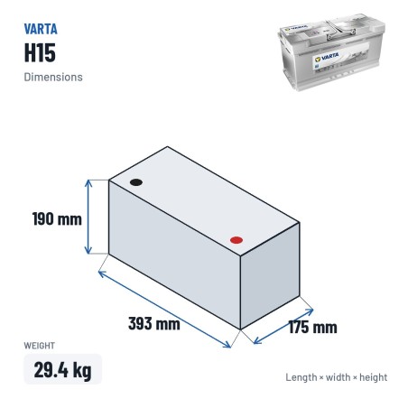 Start-Stop battery Varta H15 12V 105Ah 950A AGM | baterias.com