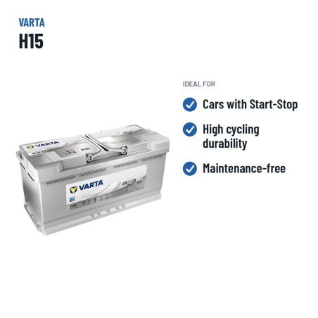 Start-Stop battery Varta H15 12V 105Ah 950A AGM | baterias.com