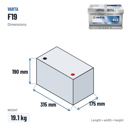 Autobatterie Varta F19 12V 85Ah 800A – Abmessungen 315 × 175 × 190 mm