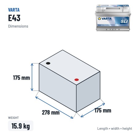 Autobatterie Varta E43 12V 72Ah 680A | baterias.com