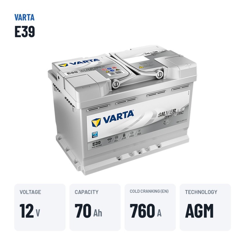 Batterie Start-Stop Varta E39 12V 70Ah 760A AGM – caractéristiques clés