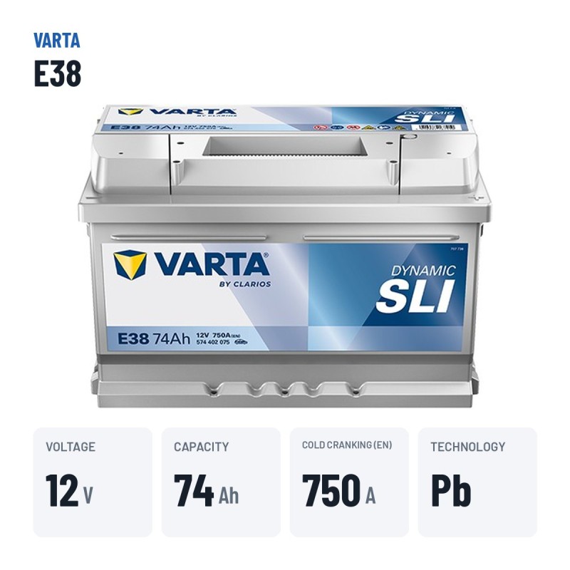 Batterie voiture Varta E38 12V 74Ah 750A – caractéristiques clés