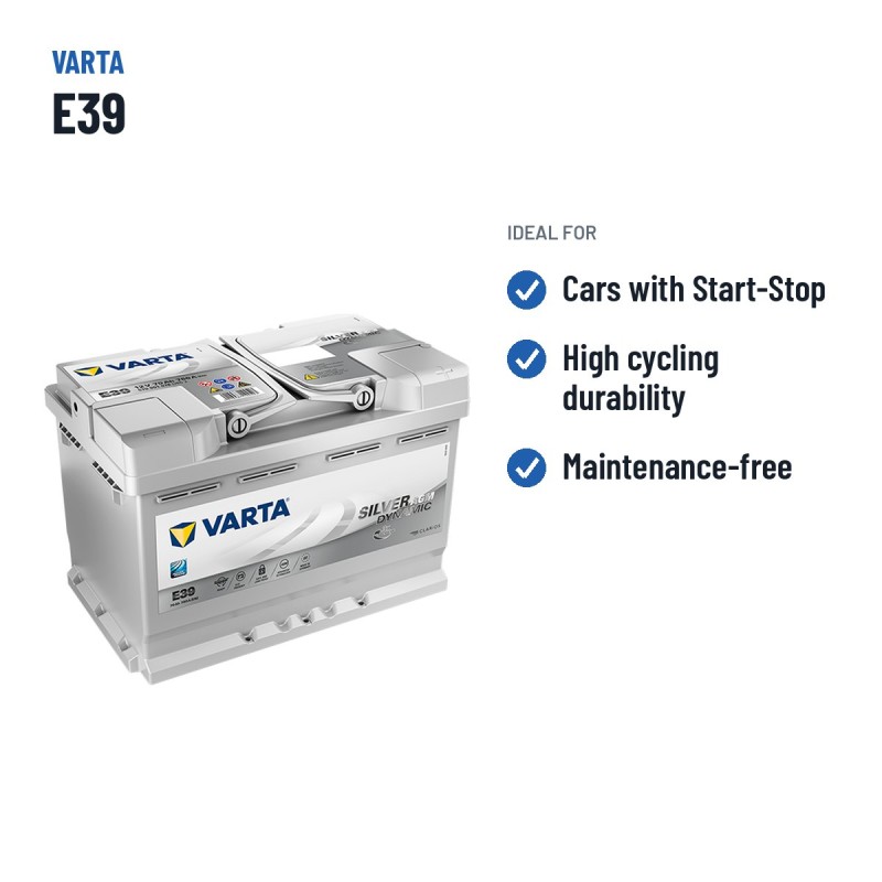 Start-Stop battery Varta E39 12V 70Ah 760A AGM – recommended uses