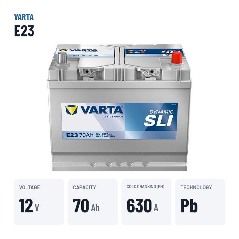 Car battery Varta E23 12V 70Ah 630A | baterias.com