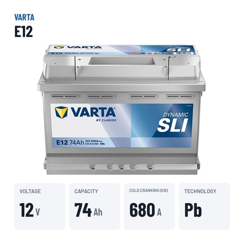 Batteria auto Varta E12 12V 74Ah 680A – dati principali