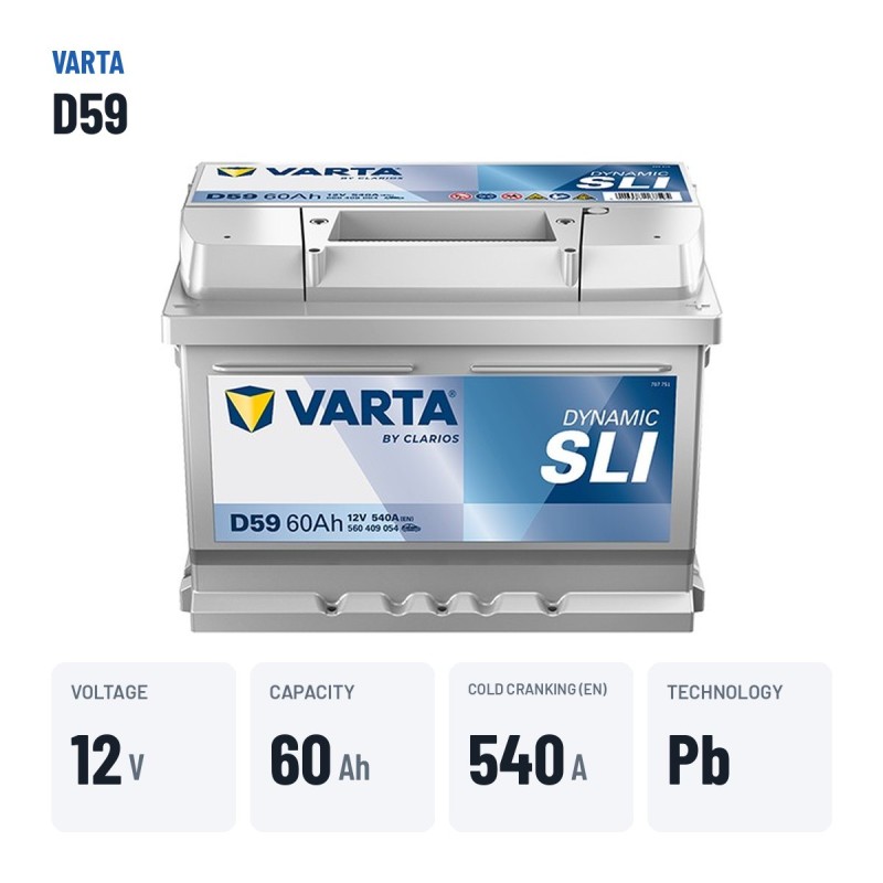 Batteria auto Varta D59 12V 60Ah 540A – dati principali