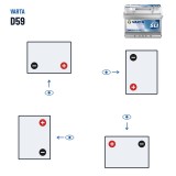 Batteria auto Varta D59 12V 60Ah 540A – polarità (schema 0, + a destra)