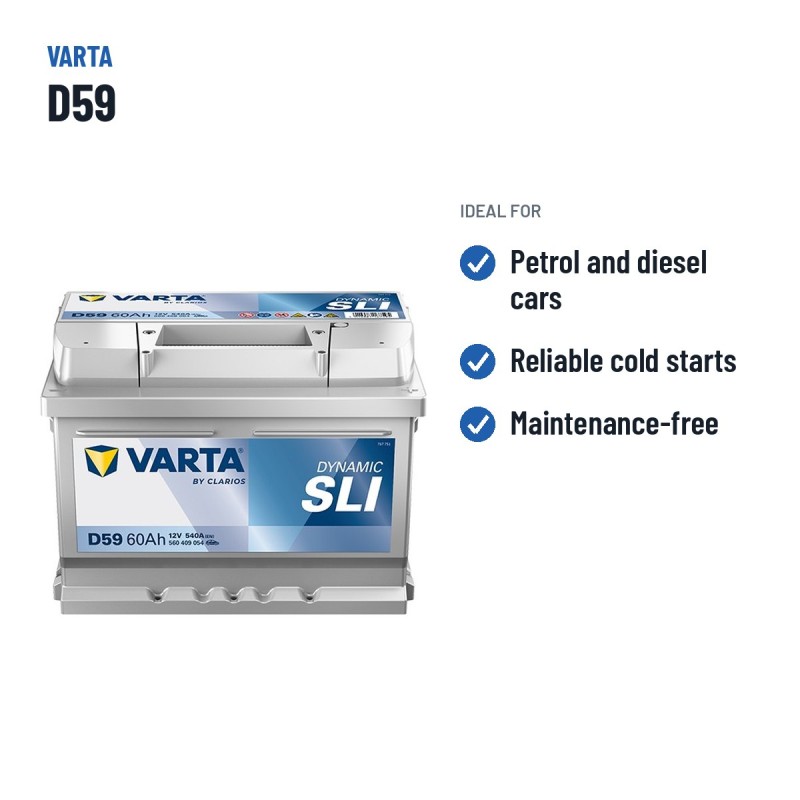 Batterie voiture Varta D59 12V 60Ah 540A – utilisations recommandées