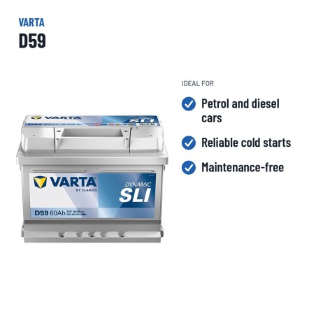 Batterie voiture Varta D59 12V 60Ah 540A – utilisations recommandées