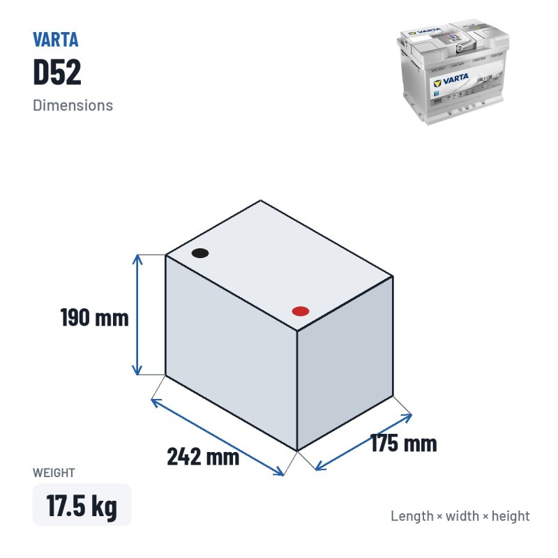 Start-Stopp-Batterie Varta D52 12V 60Ah 680A AGM | baterias.com