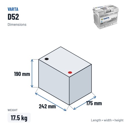 Start-Stopp-Batterie Varta D52 12V 60Ah 680A AGM | baterias.com