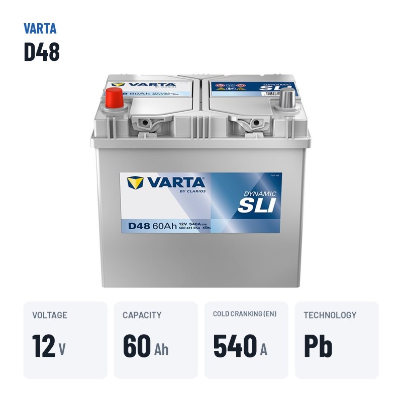 Batería de coche Varta D48 12V 60Ah 540A – datos clave