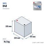 Car battery Varta D48 12V 60Ah 540A – dimensions 232 × 173 × 225 mm
