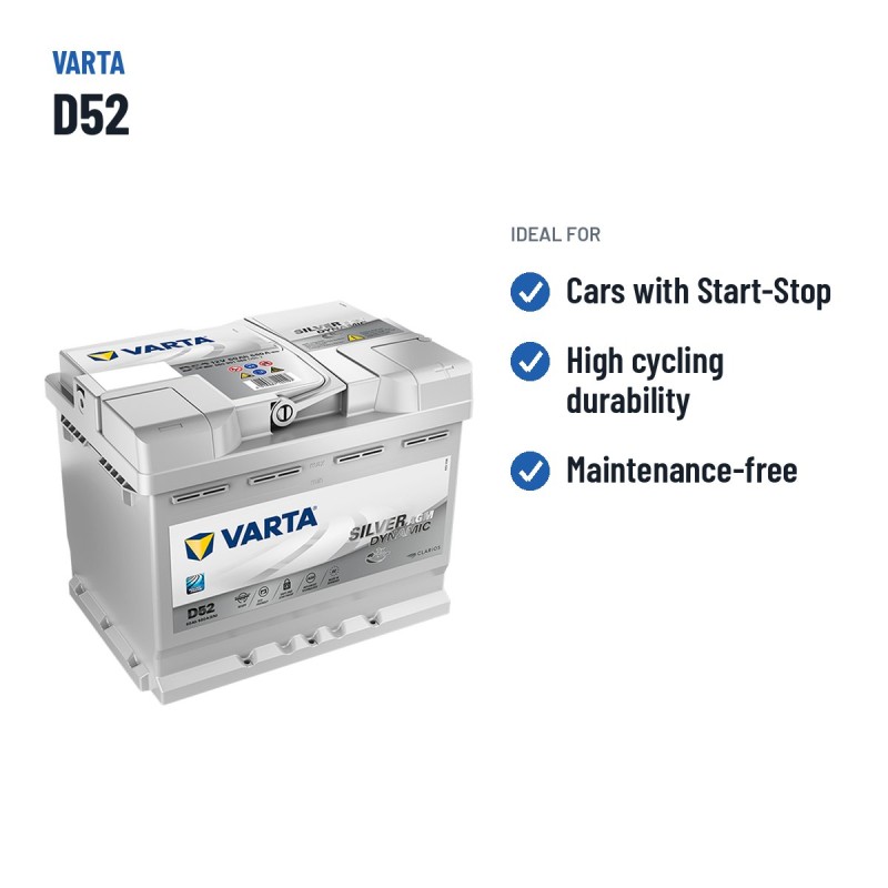 Start-Stopp-Batterie Varta D52 12V 60Ah 680A AGM | baterias.com