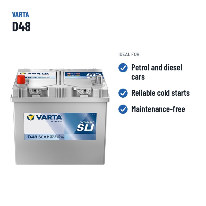 Batería de coche Varta D48 12V 60Ah 540A – usos recomendados