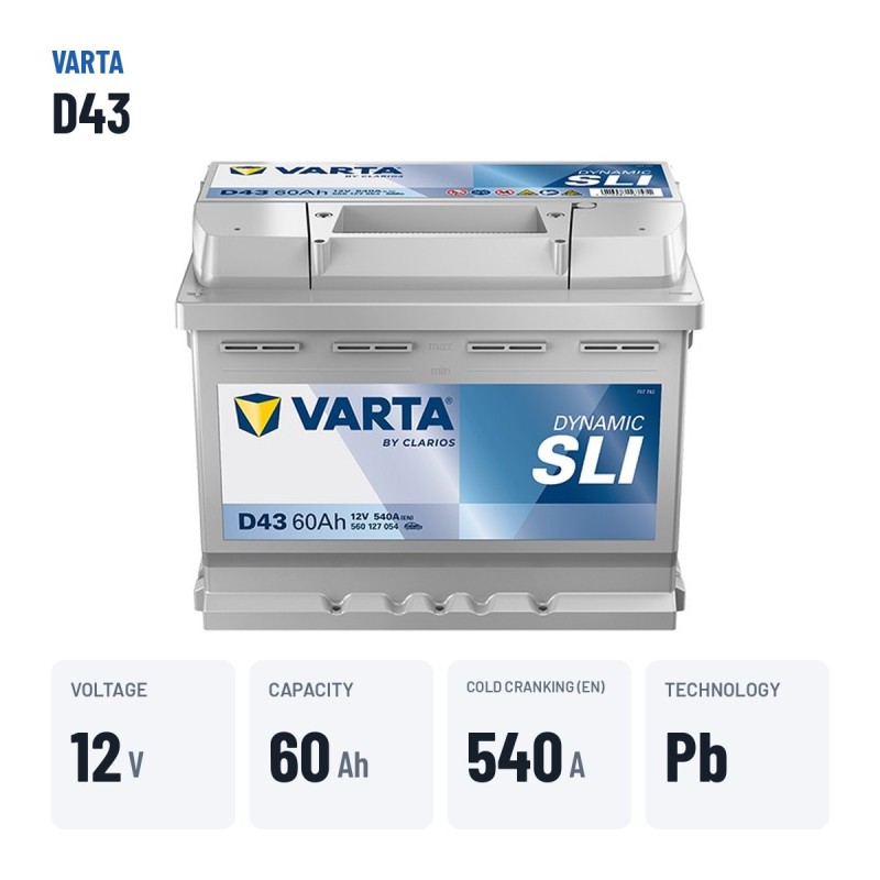 Car battery Varta D43 12V 60Ah 540A – key specs
