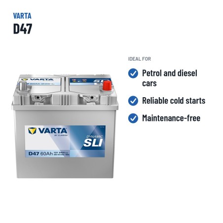 Batteria auto Varta D47 12V 60Ah 540A – usi consigliati