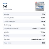 Car battery Varta D48 12V 60Ah 540A – technical data