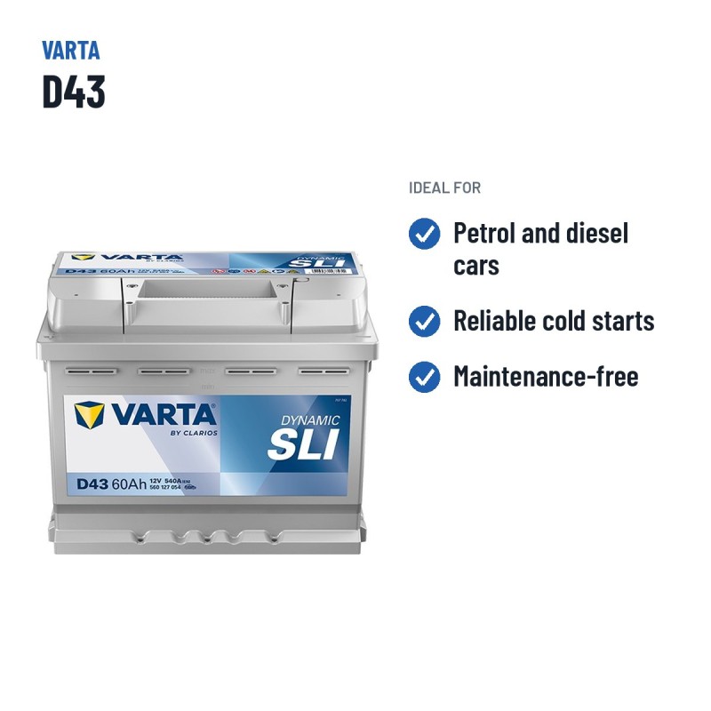 Autobatterie Varta D43 12V 60Ah 540A – empfohlene Einsatzbereiche