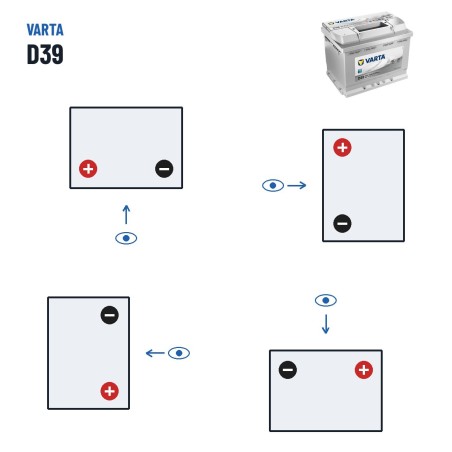 Car battery Varta D39 12V 63Ah 610A | baterias.com