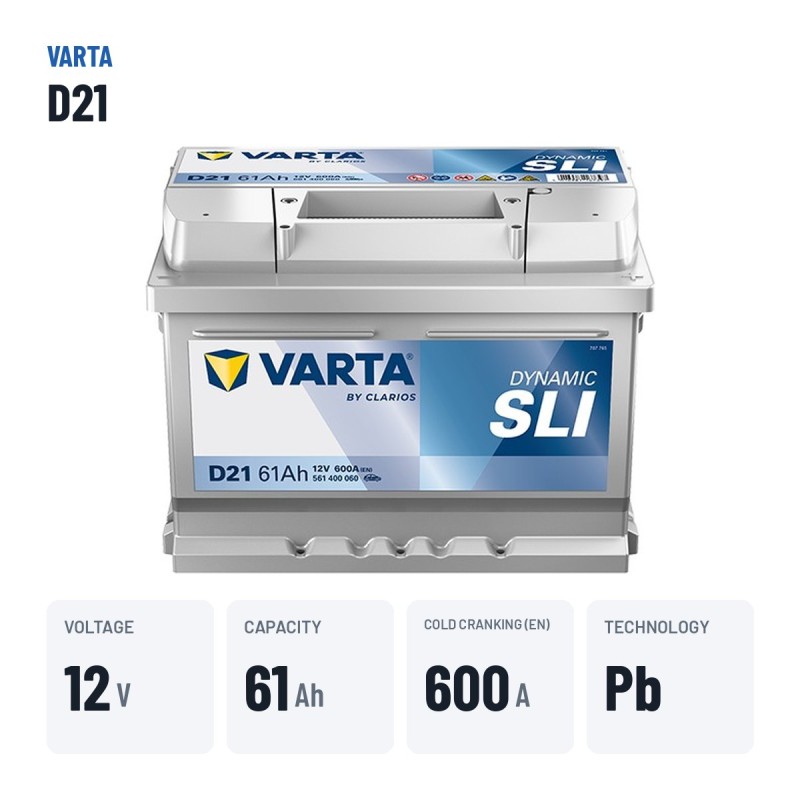 Car battery Varta D21 12V 61Ah 600A | baterias.com