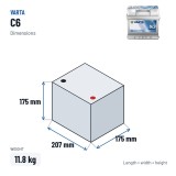 Car battery Varta C6 12V 52Ah 520A – dimensions 207 × 175 × 175 mm