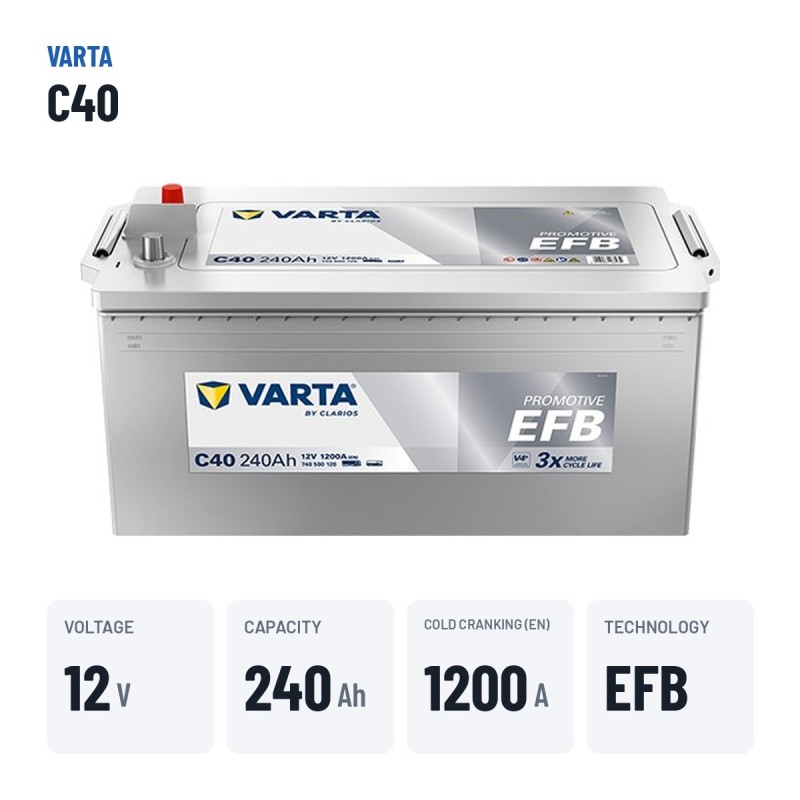Batterie camion Varta C40 12V 240Ah 1200A EFB – caractéristiques clés