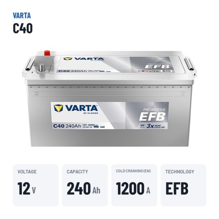 Batterie camion Varta C40 12V 240Ah 1200A EFB – caractéristiques clés