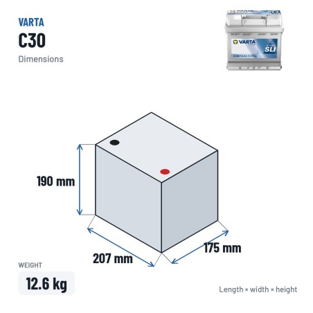 Bateria de carro Varta C30 12V 54Ah 530A | baterias.com