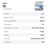 Car battery Varta C6 12V 52Ah 520A – technical data
