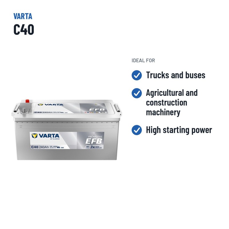 Batterie camion Varta C40 12V 240Ah 1200A EFB – utilisations recommandées
